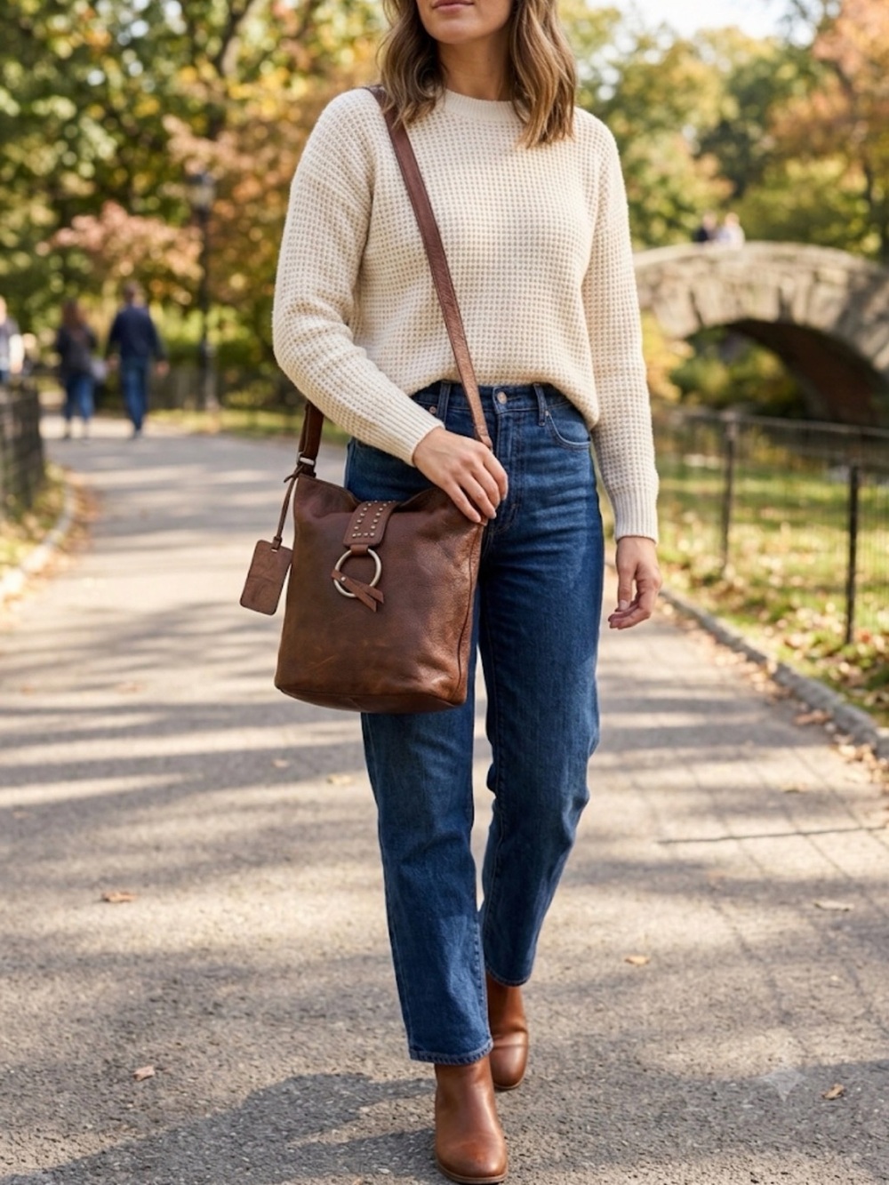 latico Brown Leather Bucket Crossbody with Ring Accent